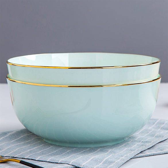 Bone China Celadon Bowl - with Gold Rim & Foot