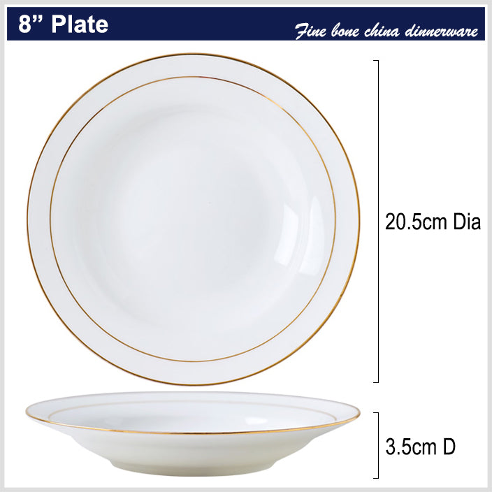 Bone China Soup Plate - White with Gold Rim