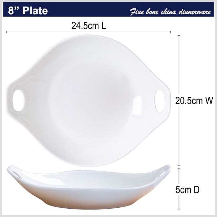 Bone China Deep Plate with Ears - in Creamy White