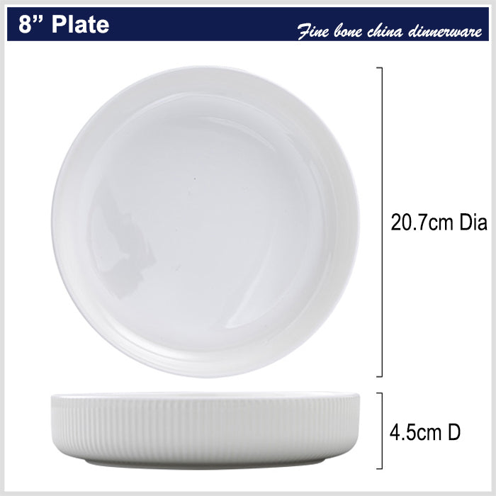 Bone China Dinnerware - Ribbed Plate in Creamy White