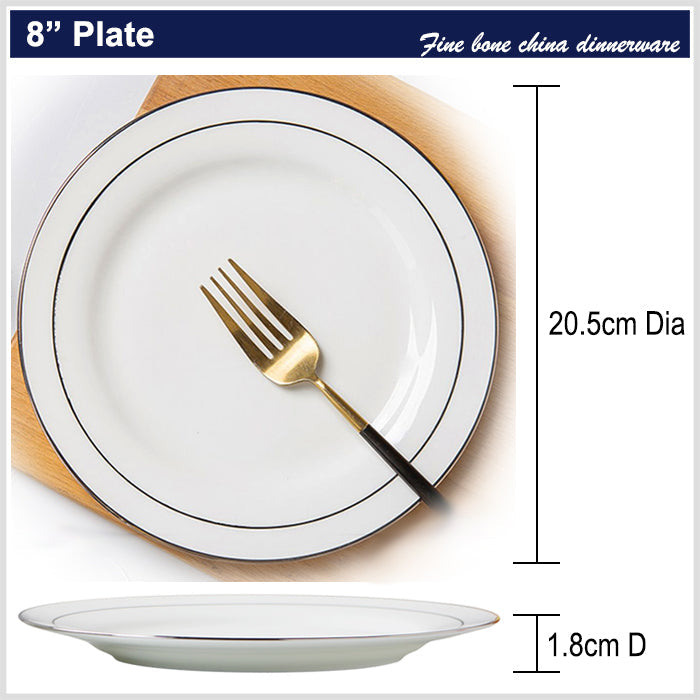 Bone China Flat Plate - White with Silver Rim