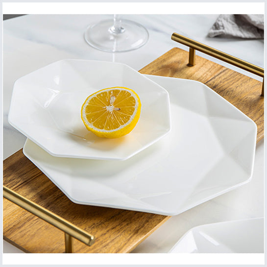 Bone China Dinnerware - Octagon Plate in Creamy White
