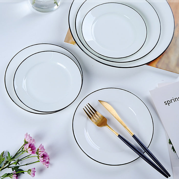 Bone China Flat Plate - White with Black Rim