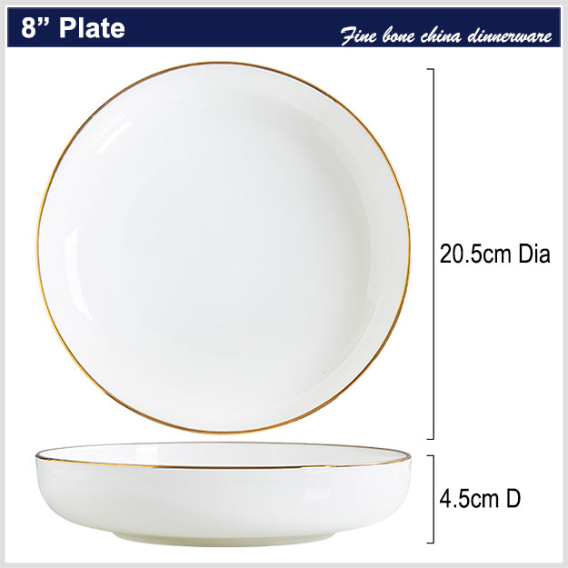 Bone China Salad Plate - White with Gold Rim