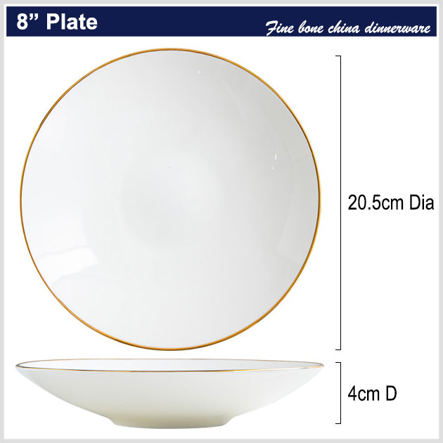 Bone China Dinnerware - Deep Plate with Gold Rim