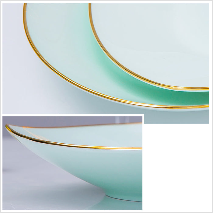 Bone China Celadon Dinnerware - Triangle Plate with Gold Rim