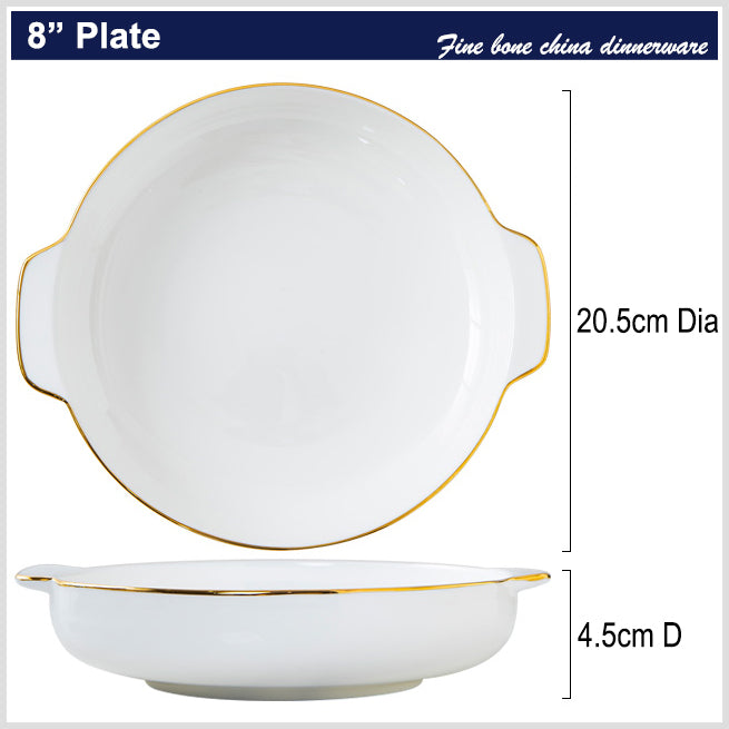 Bone China Dinnerware - Earred Dish with Gold Rim