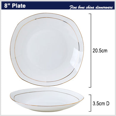 Bone China Deep Plate - Square with Curved Edge