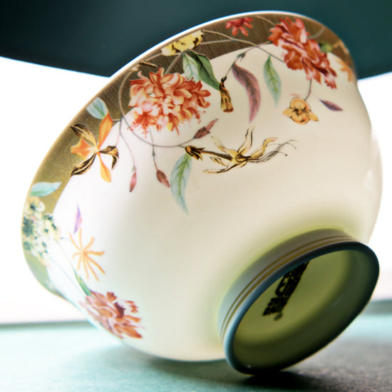 Luxury Bone China Dining Ware Collection - Enameling of Floral Motif in Golden Background