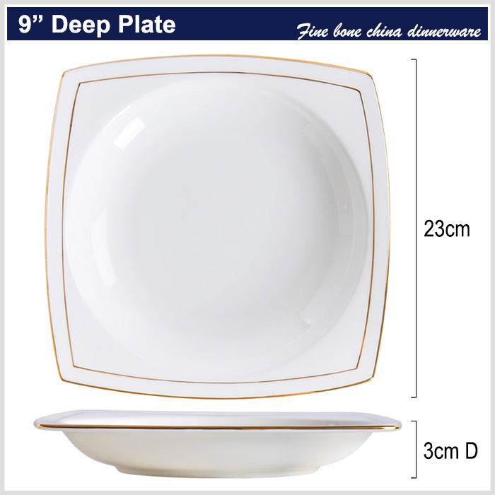 Bone China Dinnerware - Square Plate & Concave Circle