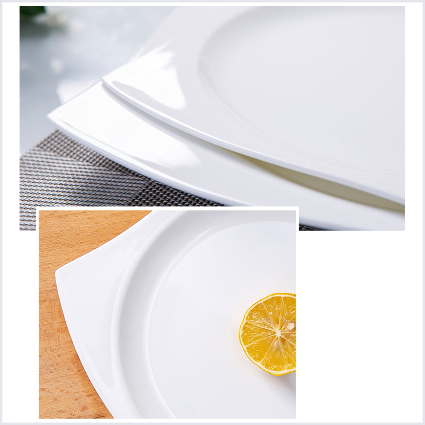 Bone China Dinner Plate - Curved Edge with Concave Circle