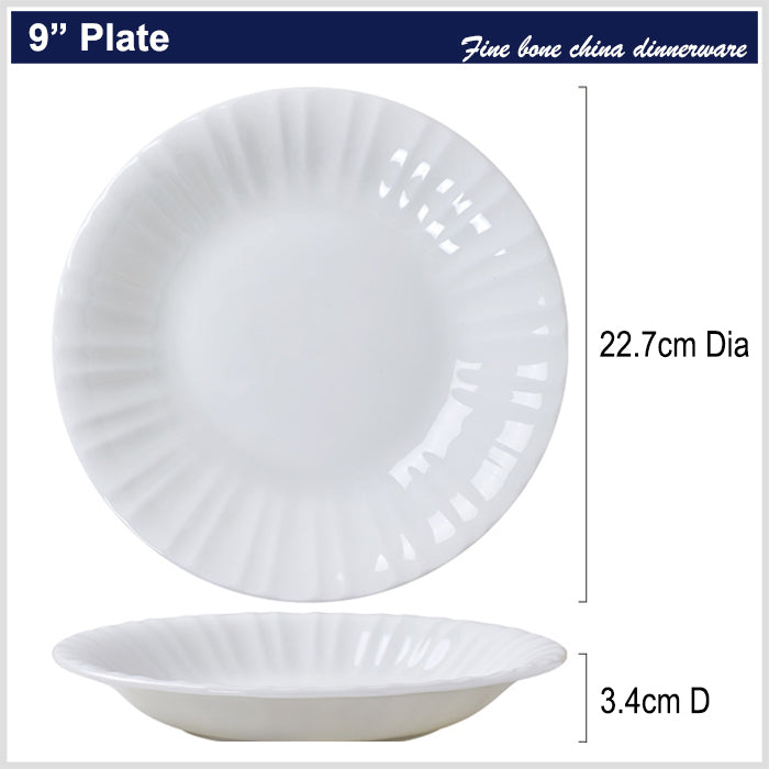 Bone China Round Plate - with Ribbed Front Edge