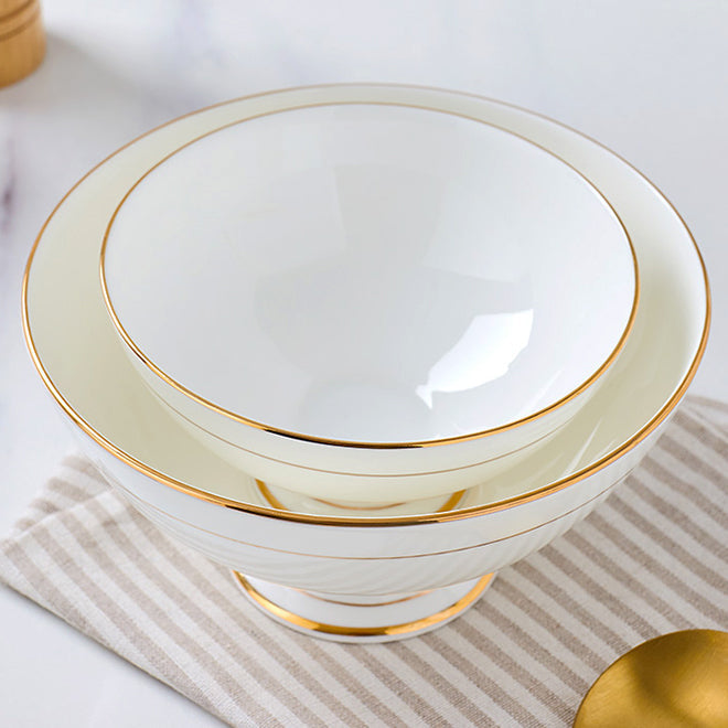 Bone China Tableware - High Foot Bowl with Gold Rim