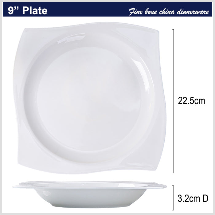 Bone China Dinner Plate - Curved Edge with Concave Circle