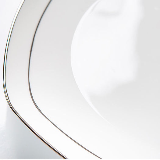 Bone China Plate with Silver Rim - Square with Curved Edge