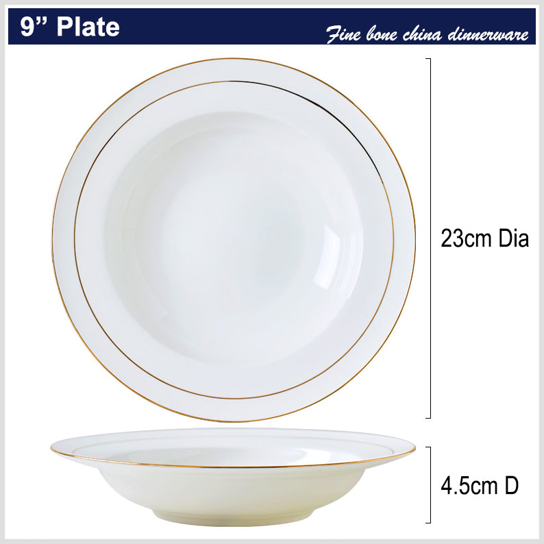 Bone China Soup Plate - White with Gold Rim