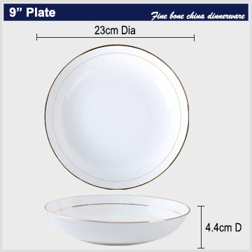 Bone China Dinnerware - Soup Plate with Gold Rim