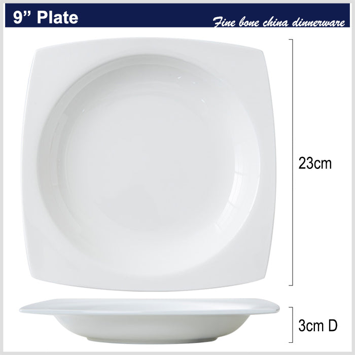 Bone China Dinnerware - Square Plate & Concave Circle