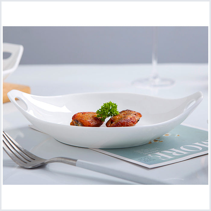 Bone China Deep Plate with Ears - in Creamy White