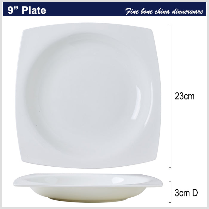 Bone China Square Plate with Concave Circle - in Creamy White