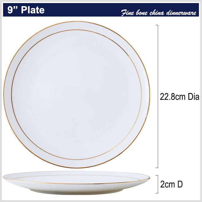 Bone China Dinnerware - Flat Plate with Gold Rim