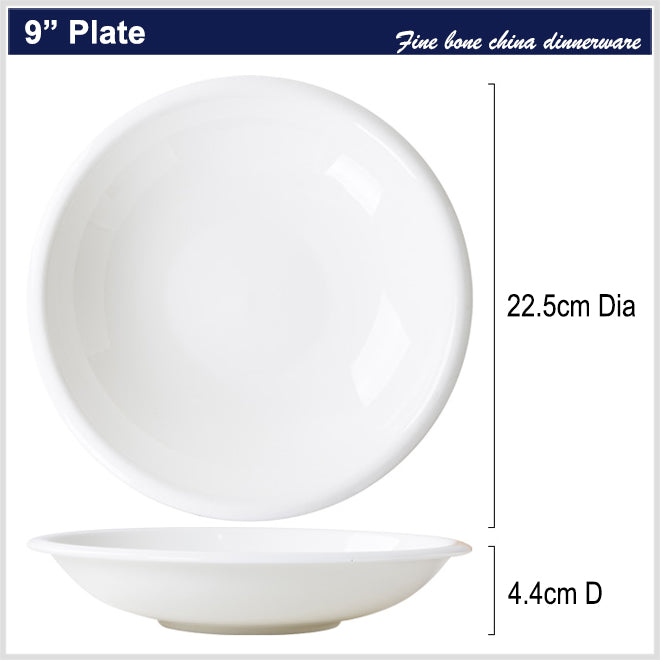 Bone China Dinnerware - Round Plate with Curved Rim