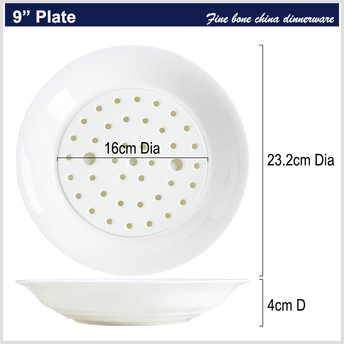 Bone China Dumpling Plate with Strainer - in Creamy White