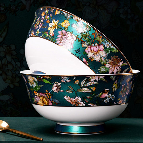 Luxury Bone China Dining Ware Collection - Enameling of Floral Motif in Green