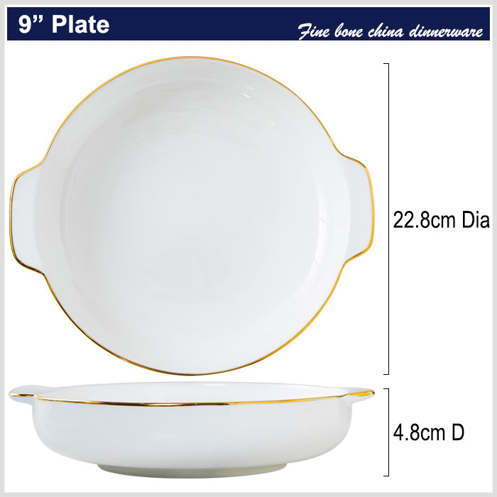 Bone China Dinnerware - Earred Dish with Gold Rim