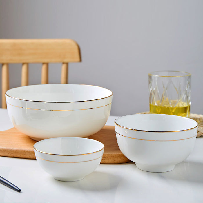 Bone China Round Bowl - White with Gold Rim & Foot