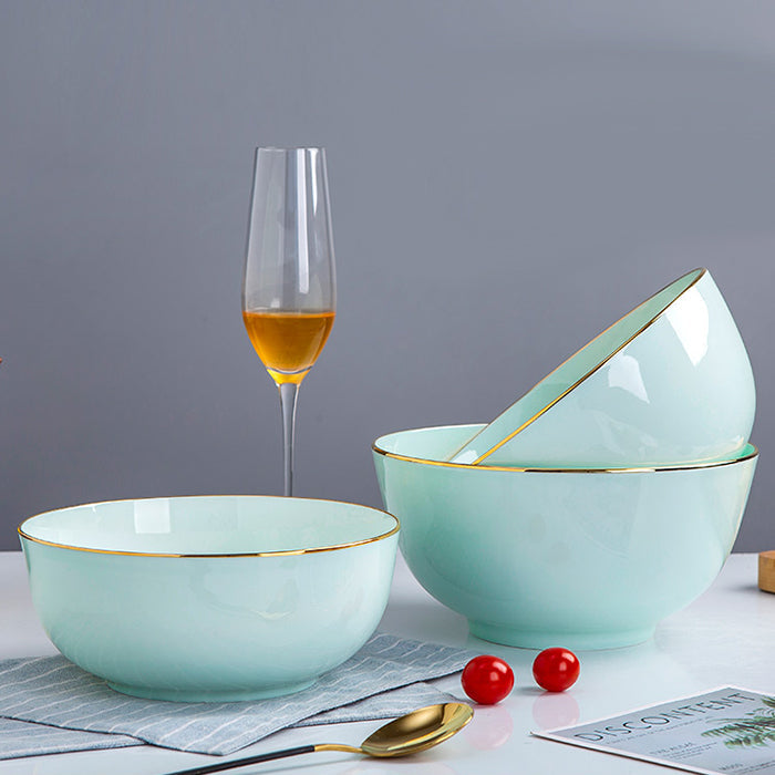 Bone China Celadon Bowl - with Gold Rim & Foot