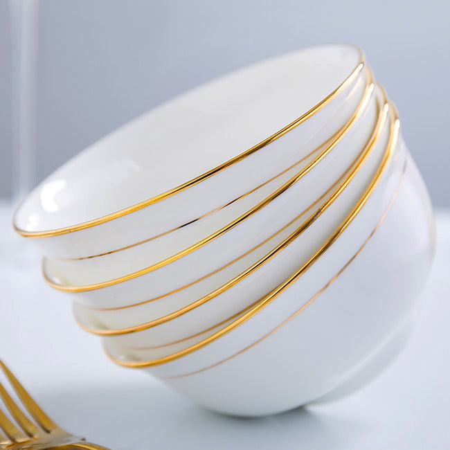 Bone China Bell Bowl - White with Gold Rim & Foot