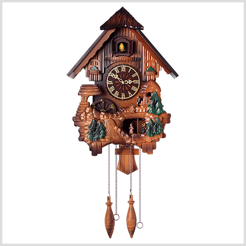 33" Hand Carved Wooden Cuckoo Clock - Chirping Bird & Dance in Music