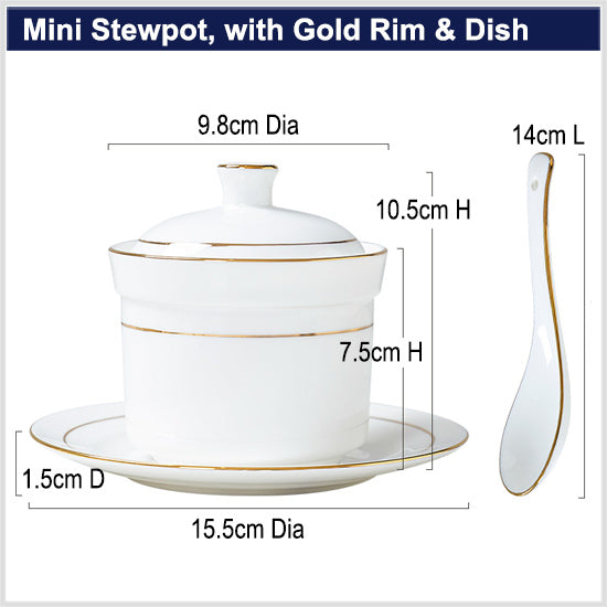 Bone China Tableware - Stew Pot with Lid & Spoon