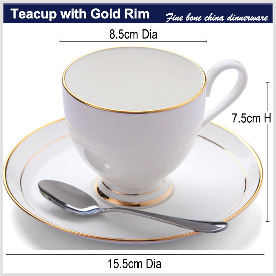 Bone China Tea Cup & Saucer - W/ Gold Rim or Silver Rim